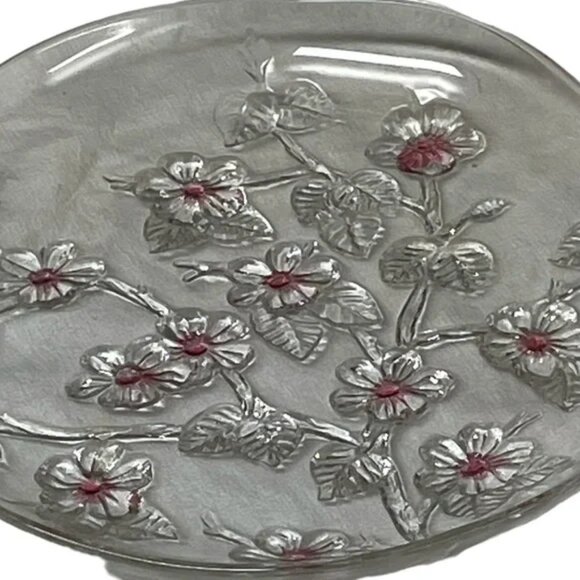 Vtg WALTHER glass server plate CHERRY BLOSSOM BRANCH charmingly asymmetrical - Picture 2 of 10